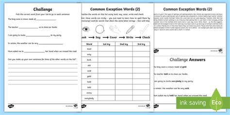Year 2 Spelling Practice Common Exception Words (2) Homework Worksheet