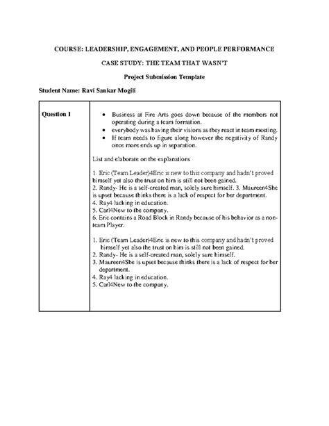 LEADERSHIP CASE STUDY: THE TEAM THAT WASN’T - RAVI SANKAR MOGILI - Studocu