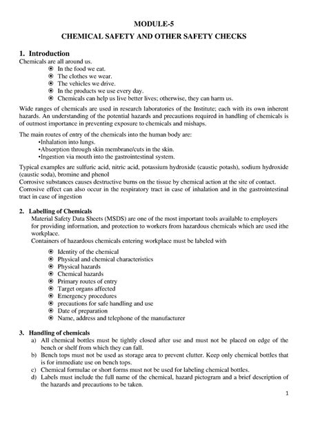 Industrial safety Module 5 - MODULE- CHEMICAL SAFETY AND OTHER SAFETY ...
