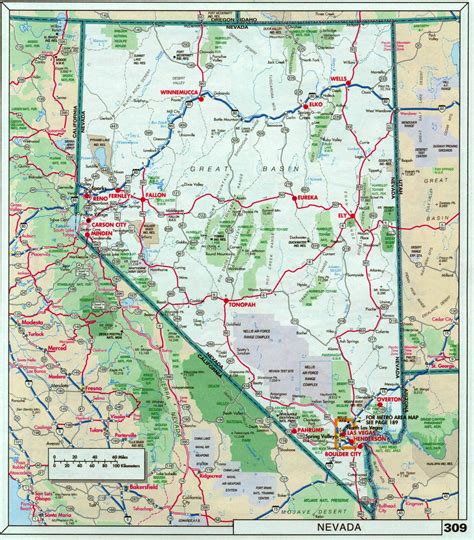 Large detailed roads and highways map of Nevada state with national ...