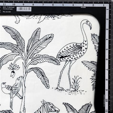 Pure Cotton Screen Print White With Black Jungle Animals Fabric – Sanskruti