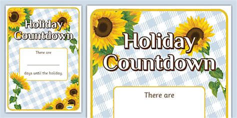Sunflower-Themed Holiday Countdown Display Poster - Twinkl
