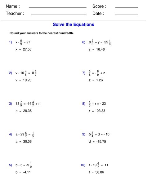 Solving One Step Equations with Fractions Worksheets - Algebra | Made ...