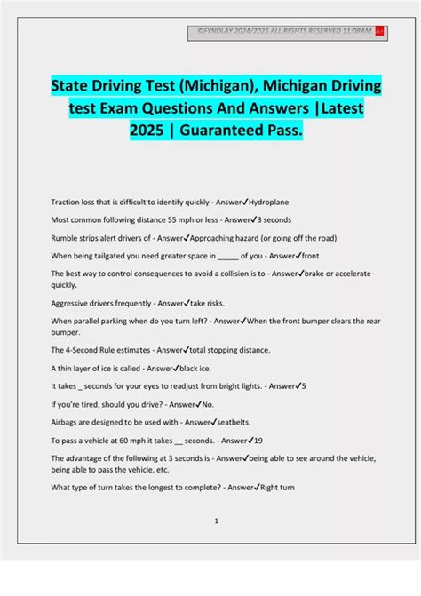 State Driving Test (Michigan), Michigan Driving test Exam Questions And ...