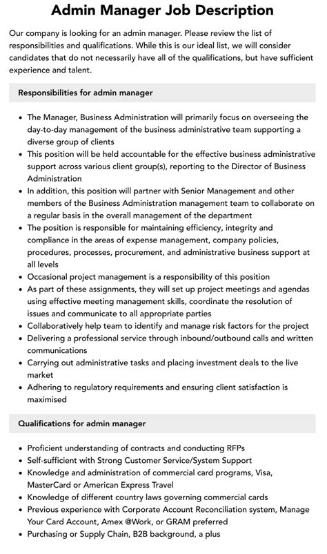 Admin manager roles and responsibilities pdf