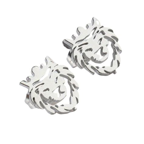 Women's Stainless Steel Crown Lion Head Stud Earrings Unique Style ...
