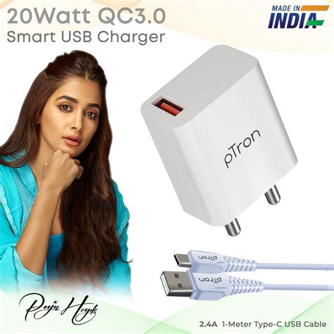 pTron Volta FC12 20W QC3.0 Smart USB Charger with Type-C 1M USB Cable ...