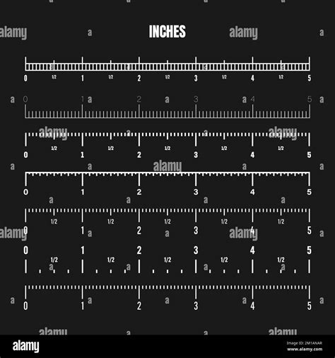 Realistic white inch scale for measuring length or height. Various ...