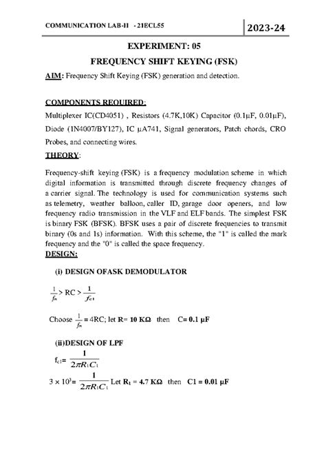 CL Lab II Manual -2nd cycle - 2023 - 24 EXPERIMENT: 0 5 FREQUENCY SHIFT ...
