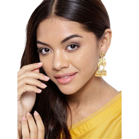 Buy Zaveri Pearls Gold Tone Peacock Inspired Traditional Jhumki Earring ...