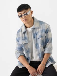 The Souled Store Men Striped Casual Light Blue, Grey, White Shirt - Buy ...