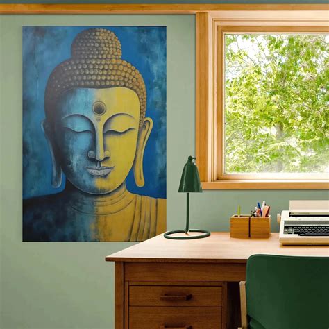 Blue Zen Buddha with Golden Accents Painting Poster - Zen Artwork ...