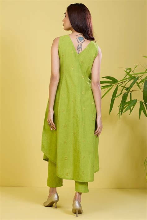 sleeveless lime green co-ord set with box pleat gilded citrus - maati ...