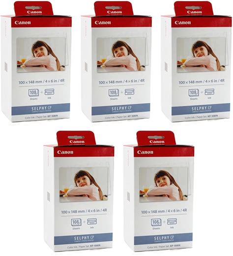 Canon KP-108IN Color Ink and 4 x 6 Paper Set, 108 Count (Pack of 5 ...