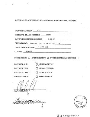 Fillable Online INTERNAL TRACKING LOG FOR THE OFFICE OF GENERAL COUNSEL ...