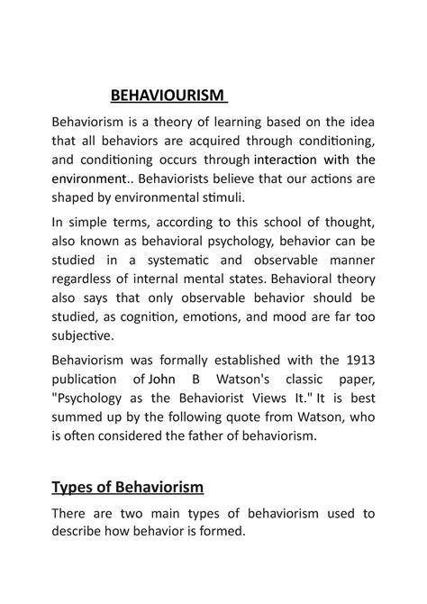 Chapter 8 Behaviorism - Behaviourism - BEHAVIOURISM Behaviorism is a ...