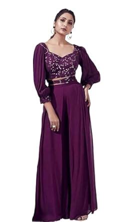 Buy SANCIA Women Ethnic Top Palazzo Set (Medium, Purple) at Amazon.in