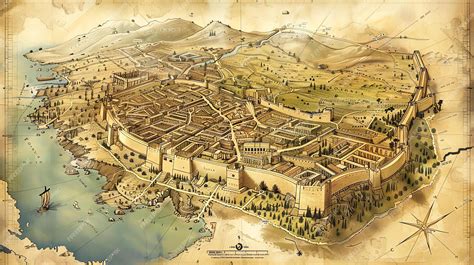 Premium Photo | An illustration of a detailed map of an ancient city The map shows the citys ...