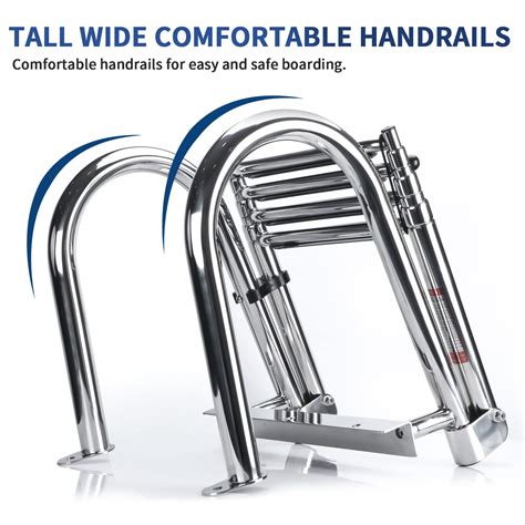 Marinebaby 4 Steps Pontoon Boat Ladder, 316 Stainless Steel Folding ...