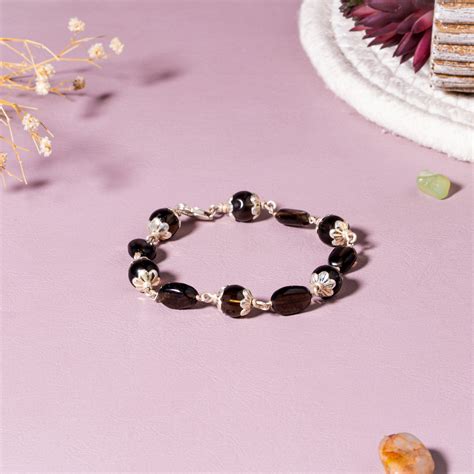 Smoky Quartz 8mm Round & Oval Bead 92.5 Sterling Silver Bracelet – A ...