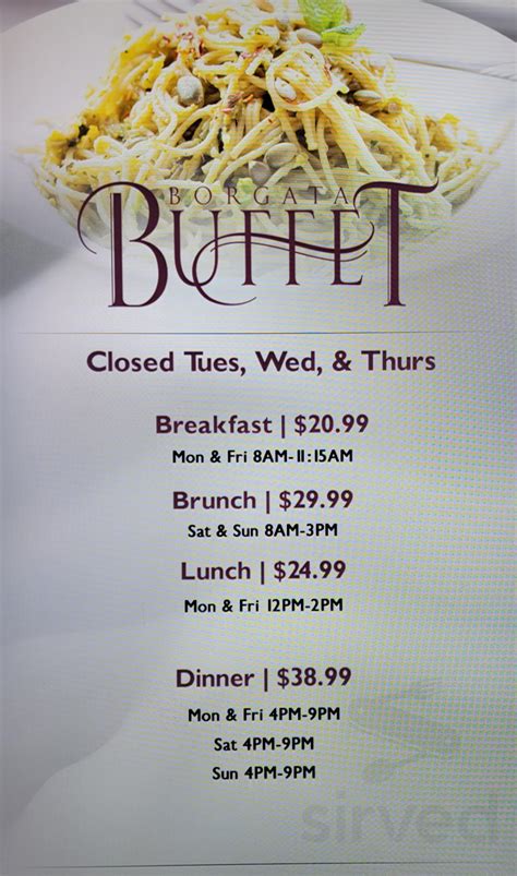 Borgata Buffet menu in Atlantic City, New Jersey, USA