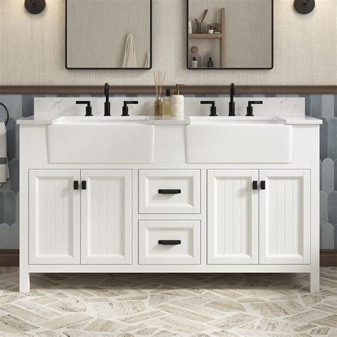DELUXE LIVING 60 Inch Bathroom Vanity with Double Sink, Farmhouse ...