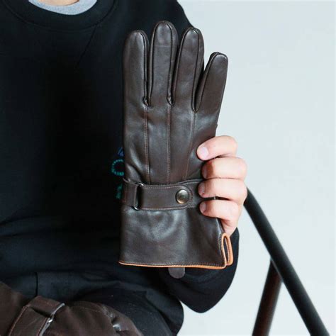 Personalised Men's Brown Leather Gloves With Leather Trim And Strap By ...