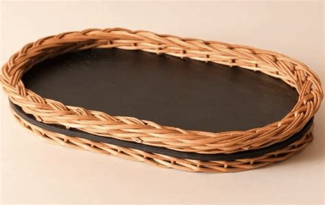 Wicker & Wood Fruit Basket With 2 Tiers & Serving Tray Combo | Handcra ...