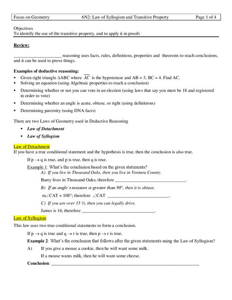 Understanding Deductive Reasoning and the Transitive Property in ...