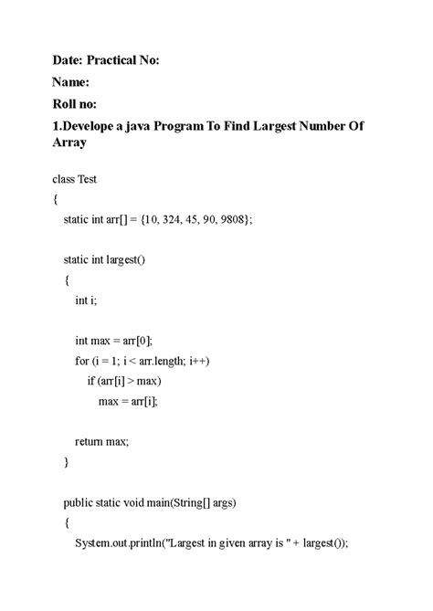 JAVA (1) - java notes - Date: Practical No: Name: Roll no: 1 a java ...