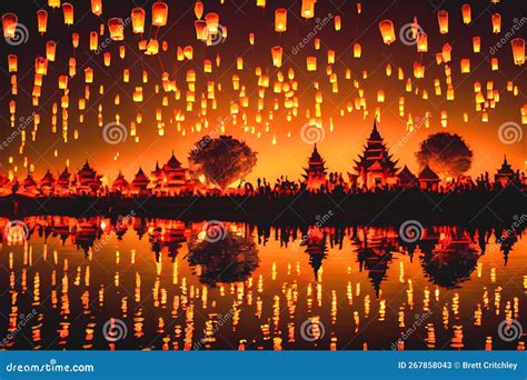 Thailand S Lantern Festival Stock Illustration - Illustration of dusk ...