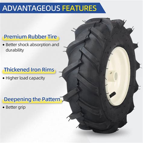13x5.00-6" Tiller Tire and Wheel, 1" Axle Size, 3-1/8" Centered Hub, 1 ...