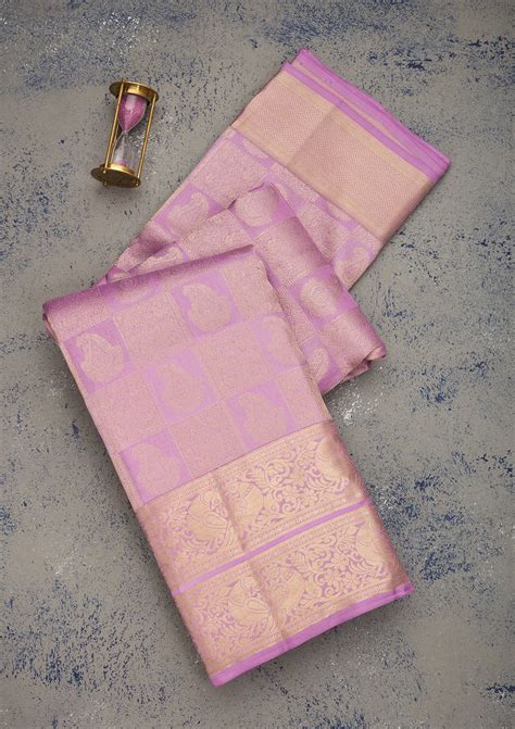 Buy Lavender Zariwork Pure Silk Saree - Koskii