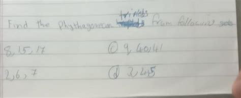 find the pythagorean triplets from following sets - Brainly.in