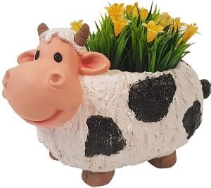 WONDERLAND Plastic Cow Planter, Multicolour, L x w x h in Inches- 10.9 ...