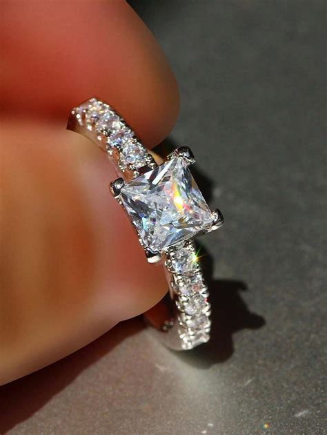 1pc Shiny Fashionable Square CZ Ring, Ideal For Women Wedding ...