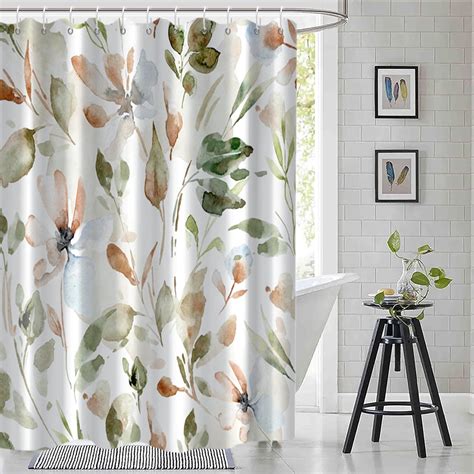 Ruelvth Floral Shower Curtain, Spring Sage Green and Pink Flower Shower ...