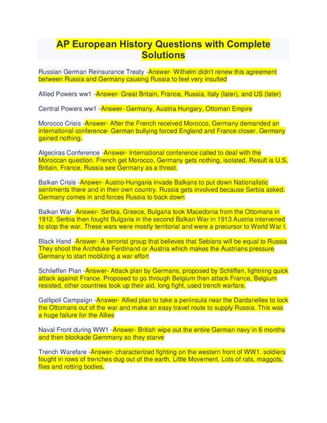 AP European History Questions with Complete Solutions – Scholarfriends ...