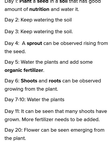 day-to-day observation of the plant from sapling to a plant - Brainly.in