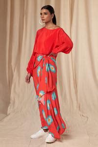 Buy Red Natural Crepe Printed Crazy Daizy One Poncho With Daisy Drape ...