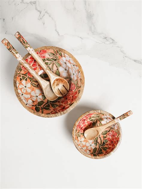 Mozac Mango Wood Epoxy Resin Snack Bowl Set - Multi
