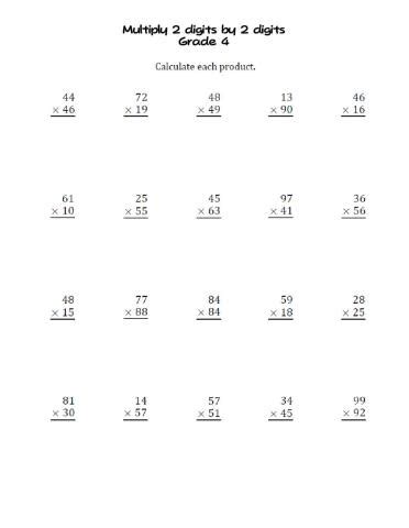 Two-Digit by Two Digit Multiplication 4th Grade 的图像结果