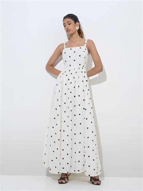 Buy LOV White Polka Dotted Linen-Blend Maxi Dress from Westside