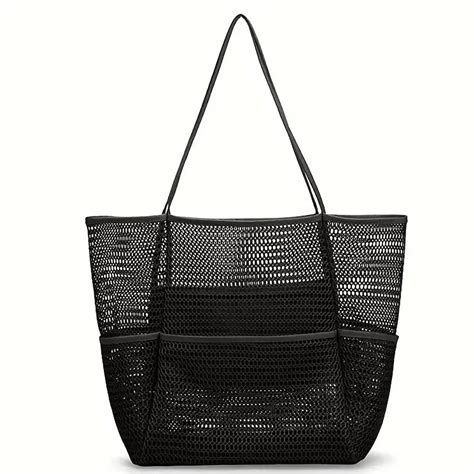 Beach Bag, Mesh Tote Bag for Women, Casual Foldable Shoulder Bag for ...