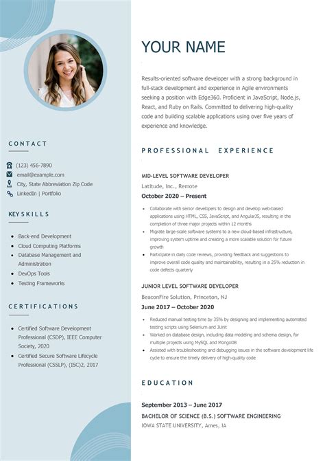 Image result for Software Developer Resume Example