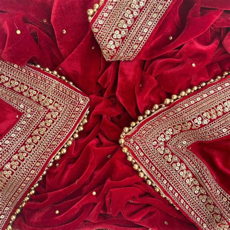 Bridal Maharani Red Stone Zari Embroidered Velvet Dupatta – anokherang
