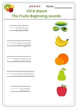 Fruits Beginning sounds worksheets for kids by English For Kids ABC
