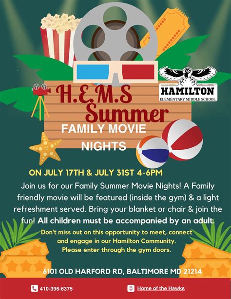 Summer Family Movie Night, Hamilton Elementary/Middle, Parkville, 31 ...