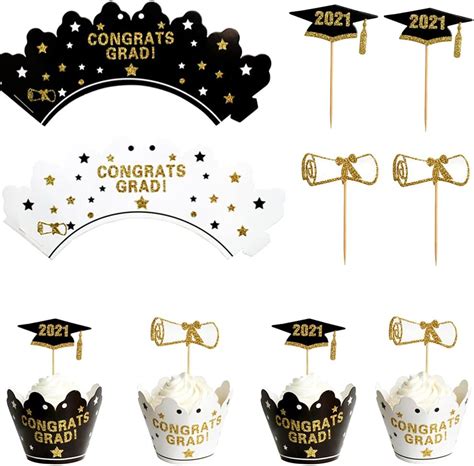 Buy 54PCS 2021 Graduation Cupcake Toppers Graduation Party Cup Cake ...