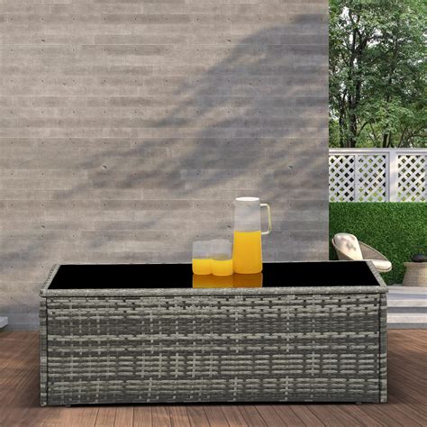 Sunvivi Outdooroutdoor Coffee Tables For Patio Grey Wicker Coffee Table ...